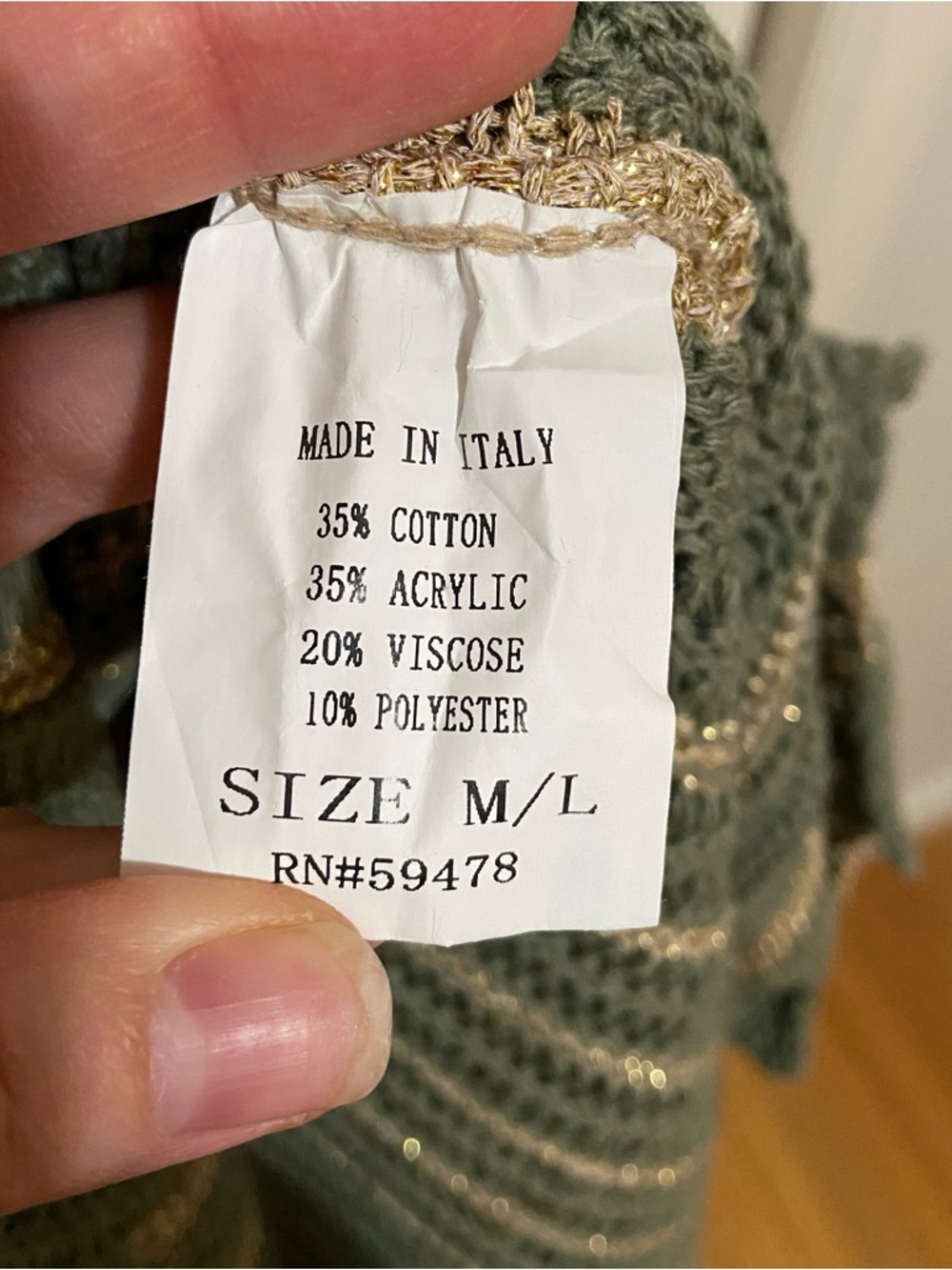 Floris Sage Green Metallic Gold Shimmer Knit Scalloped Edge Maxi Beach Cover Up - Picture 8 of 9